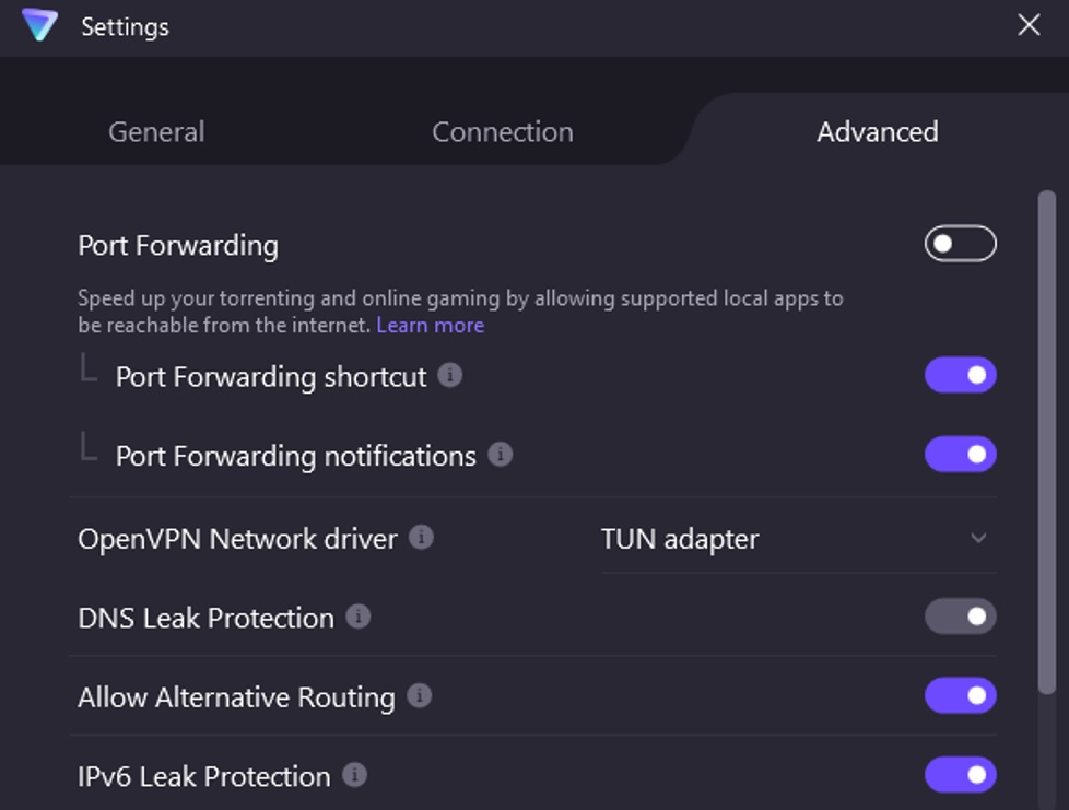 ProtonVPN advanced settings