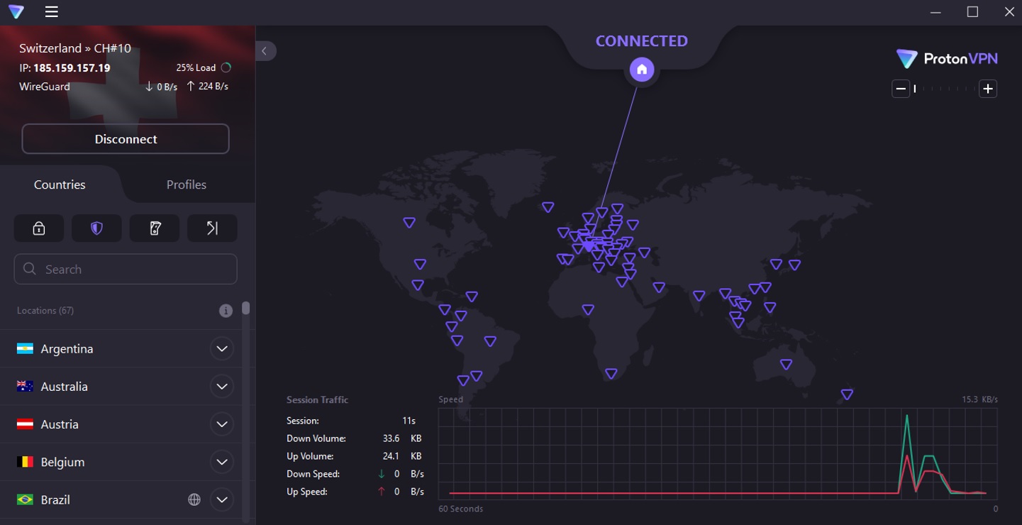 ProtonVPN user interface 2023